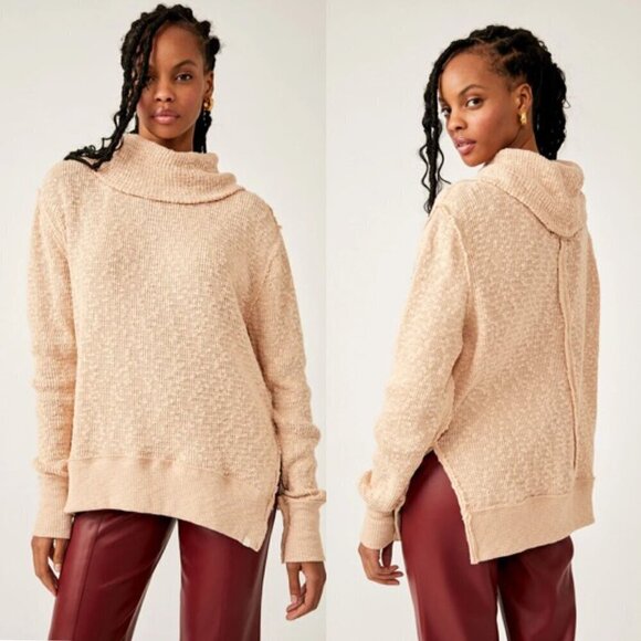 Free People Beige Slouchy Oversized Tommy Turtleneck Sweater - Picture 1 of 6